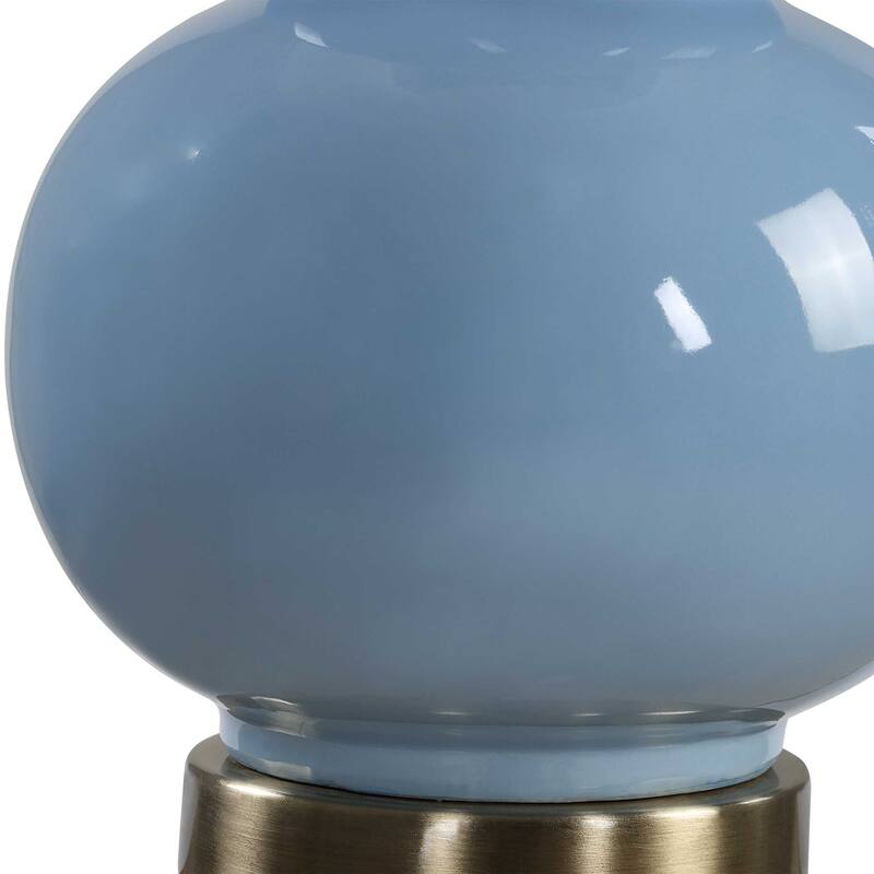 Roe Table Lamp, White Linen Shade, Blue Gourd Ceramic Body, 26 Inch