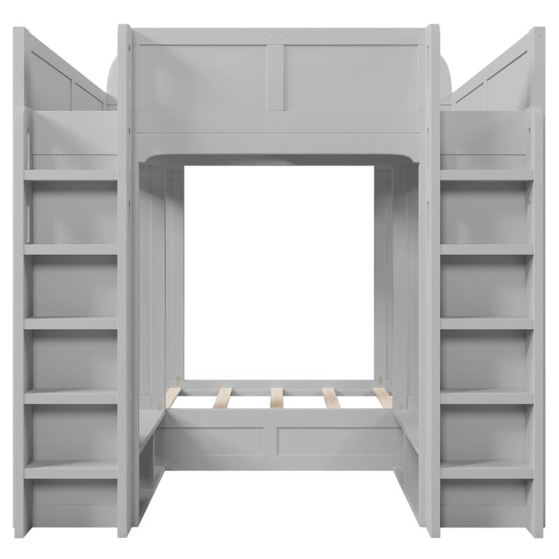 Roomfitters Triple Bunk Bed with Twin, Twin and Twin XL Beds, Storage Shelves and Hooks