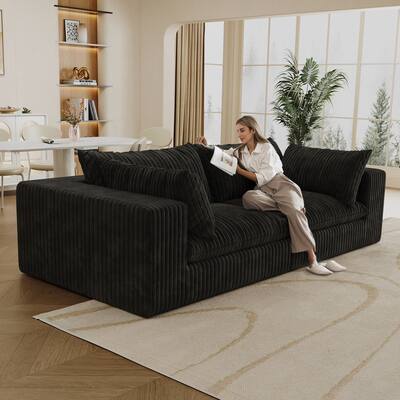 Corduroy Fabric Cloud Sofa, 2 Seater Deep Seat Couches, Modular Loveseat with Feather-Filled Cushion & Sponge Support