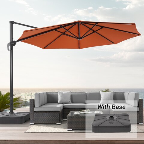 AOOLIMICS 11ft Outdoor Patio Offset Cantilever Umbrella With Base