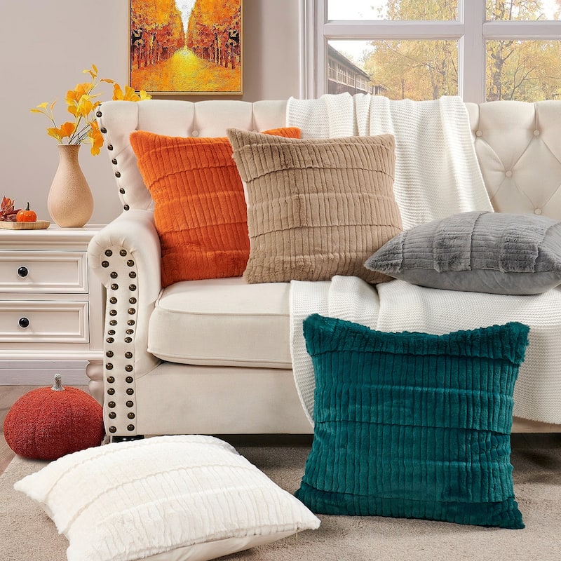 1 Pc Sculpted Stripe FauxFur Pillow Shell Decorative Cushion Cover