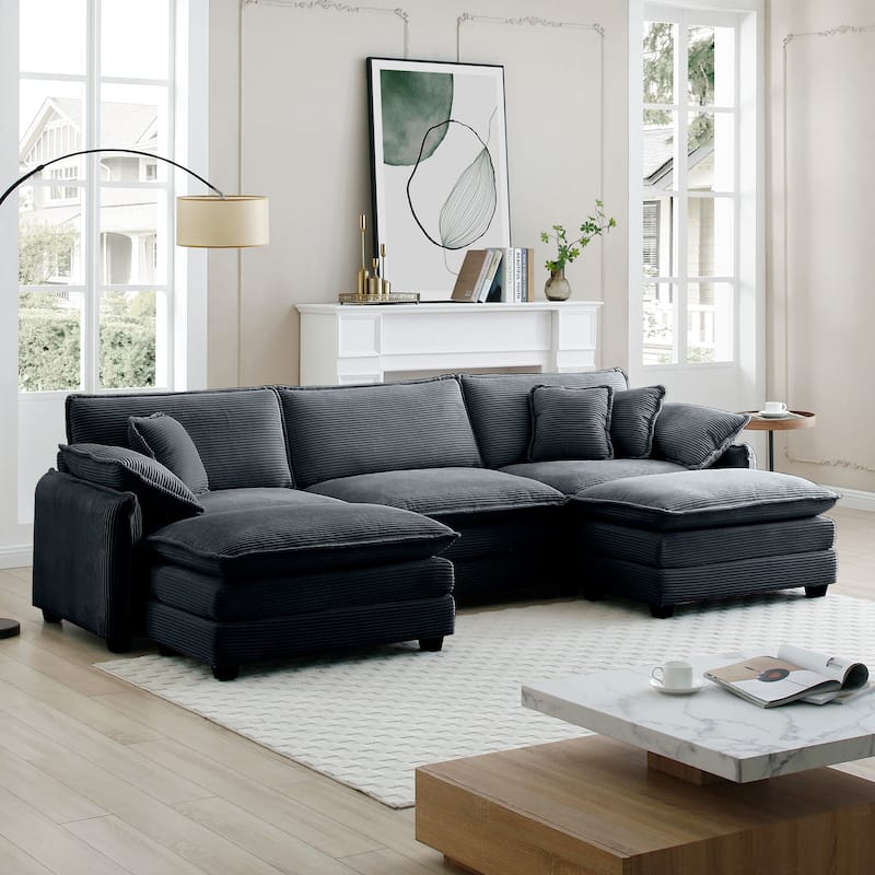 5-Piece Corduroy U-Shaped Modular Sectional Sofa with 2 Ottomans