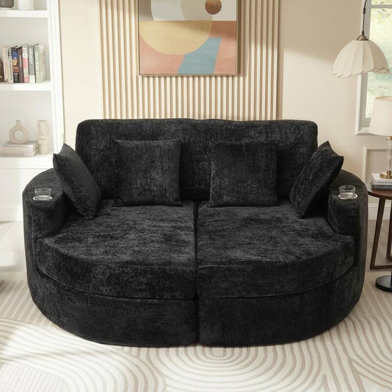 Ultra-Plush Dual-Chaise Sofa Bed with Cup Holders by Harper&Bright Designs