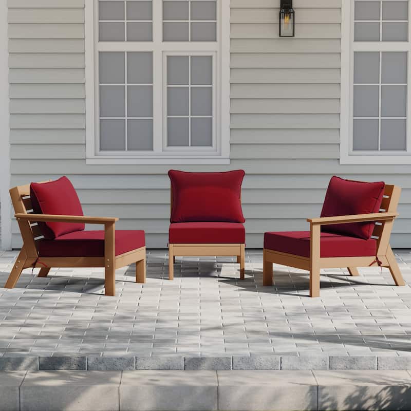 Polytrends Birchwood All Weather HDPE Outdoor Patio Deep Seating Teak Sofa With Cushions (3-Piece)