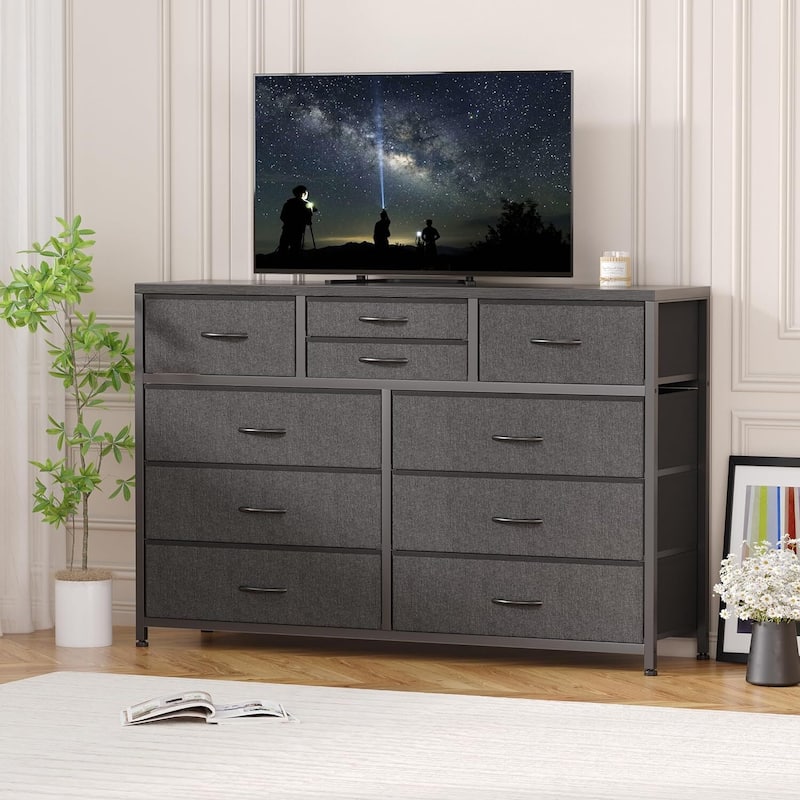 10 Drawer Dresser,TV Stand Entertainment Center Fabric Storage - Grey