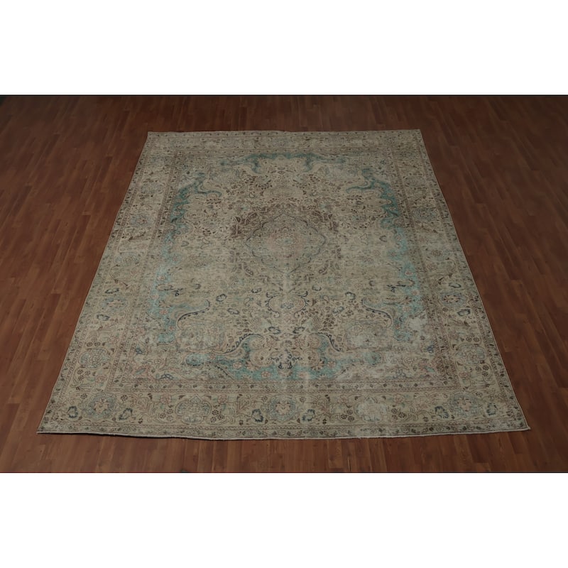 Hand Knotted Oriental 100% Wool Carpet Traditional Floral Beige & Ivories Kashmar Area Rug - 12' 0'' X 9' 7''