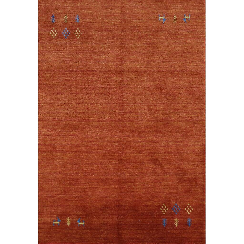 Tribal Orange Gabbeh Indian Rug Hand-Knotted Wool Carpet - 4'0" x 5'10"