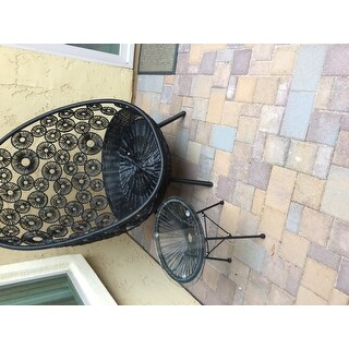 Sarcelles Modern Woven Wicker Patio Side Table with Glass Top by Corvus