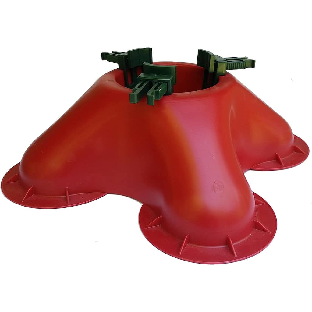 Red Christmas Tree Stand with Clamping System - For Live Trees up to 10' - 16