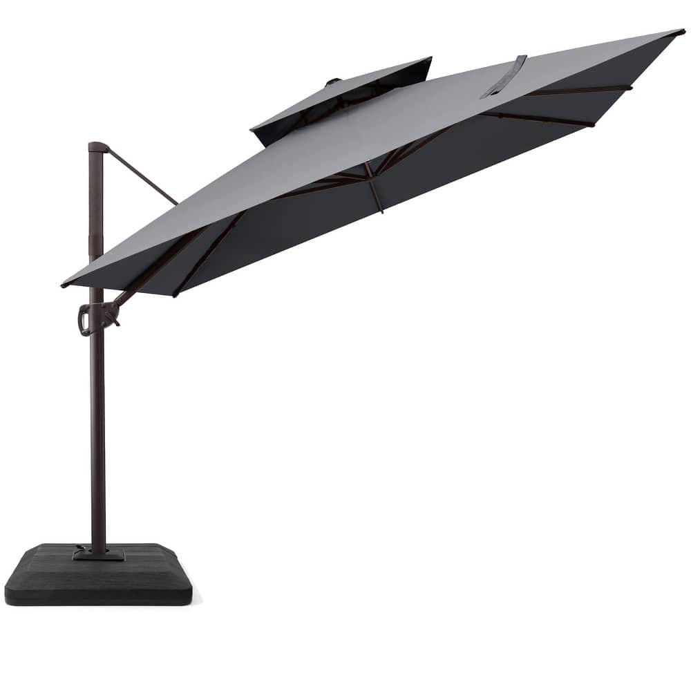 VredHom 11 FT Square Aluminum Outdoor Patio Double Top Cantilever Umbrella with Weight Base