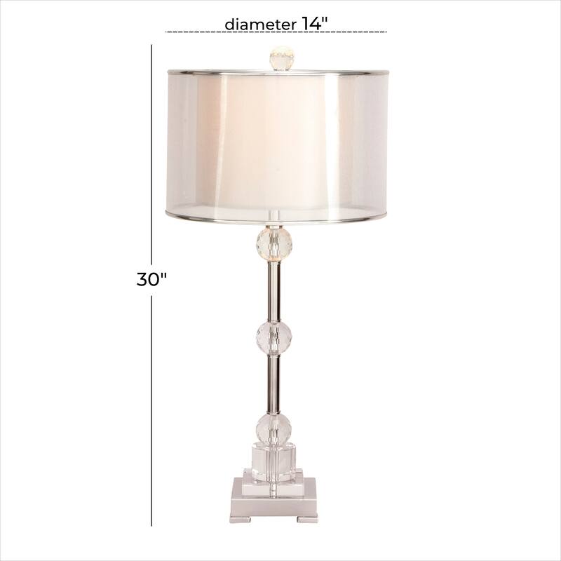 Glass Room Table Lamp with Crystal Embellishments - Silver - Roche River Decor