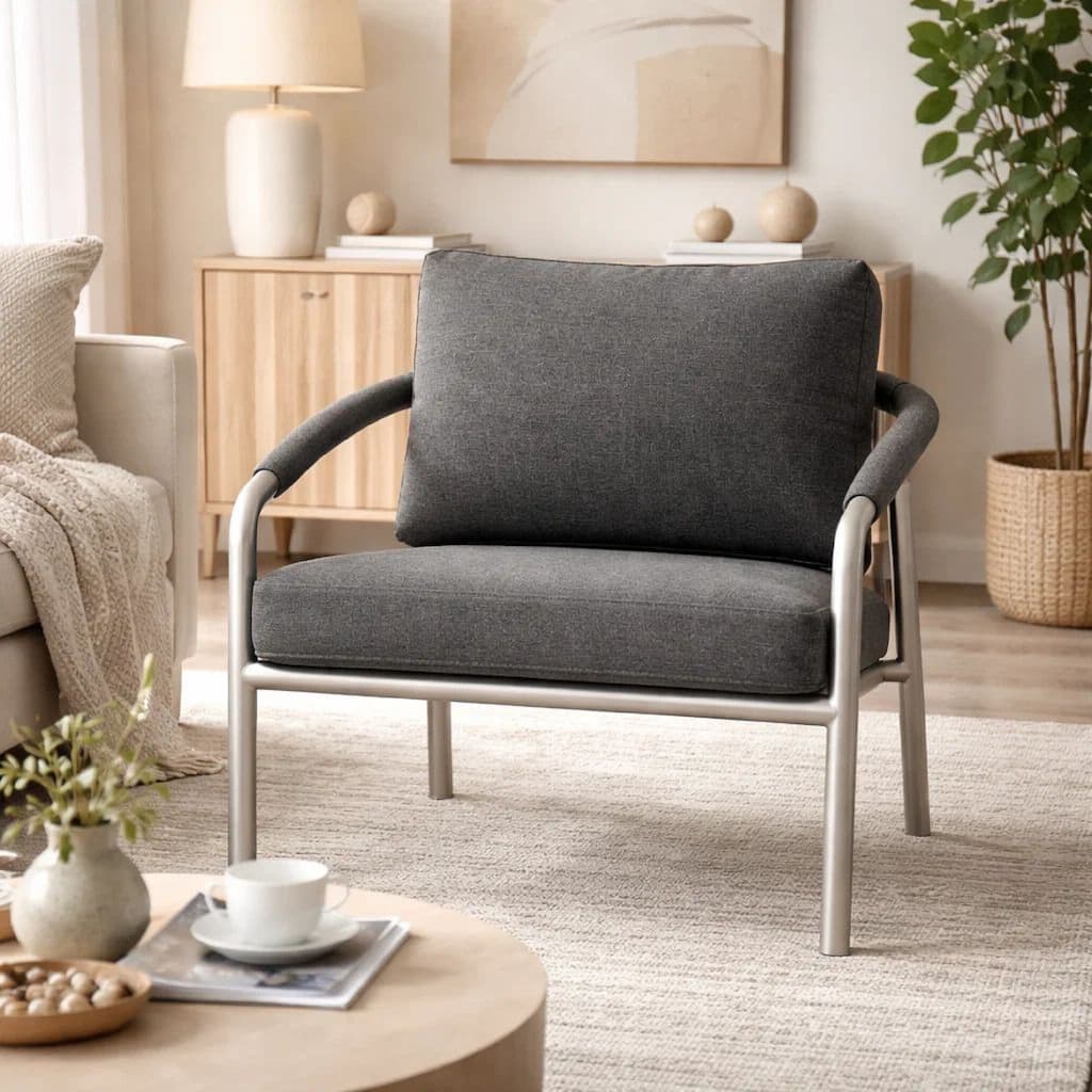 Phil 32 Inch Armchair, Slate Gray Rope Accent, Fade Resistant Cushions