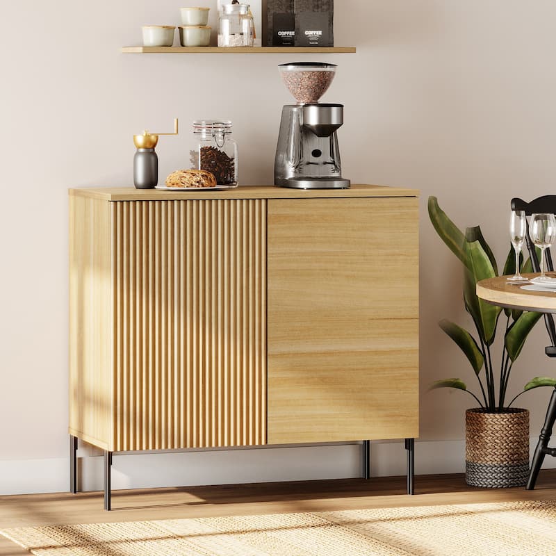 31.5" Wooden Reeded Sideboard With 2 Doors, Modern Credenza Storage Cabinet