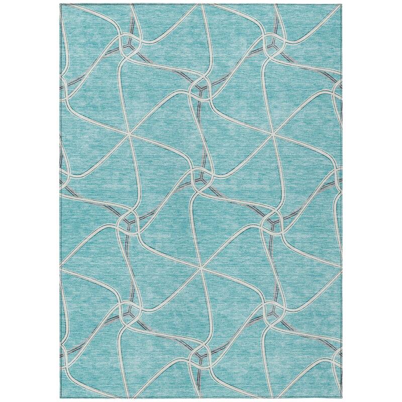 Machine Washable Indoor/ Outdoor Contemporary Links Chantille Rug