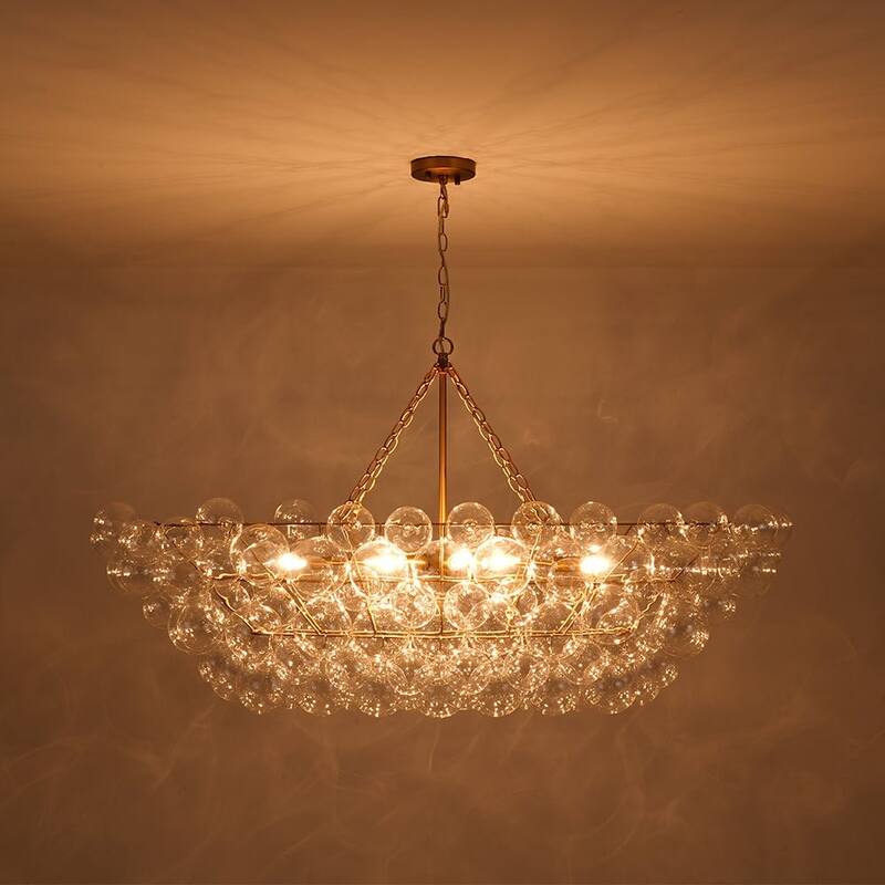 Modern Cluster Glass Globe 8-Light Bubble Island Chandelier 51.2in - Brass