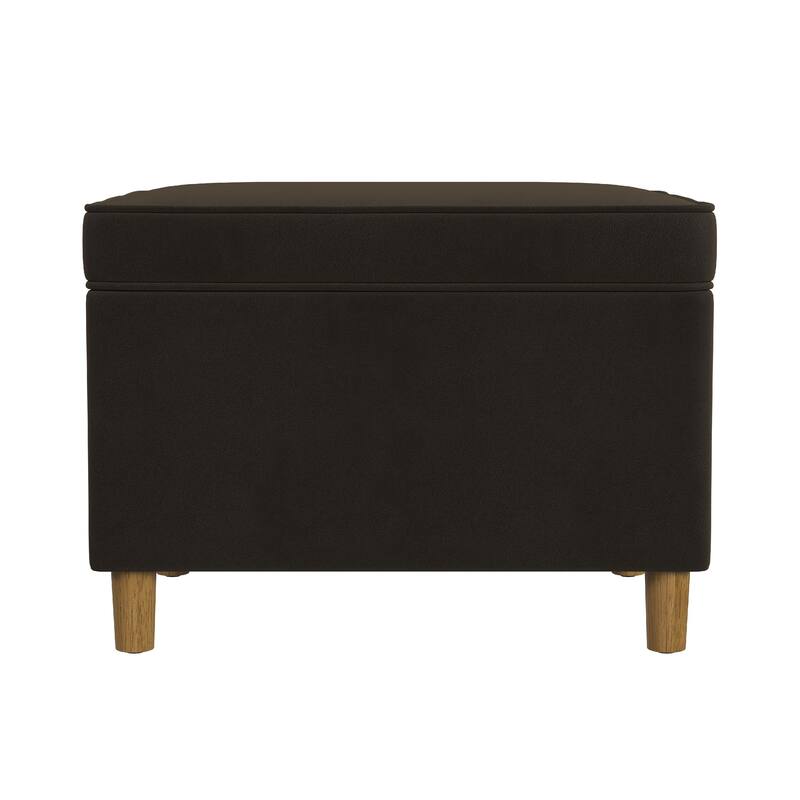 Fero Storage Ottoman, 24in Rectangular Hinged Lid, Dark Brown Velvet