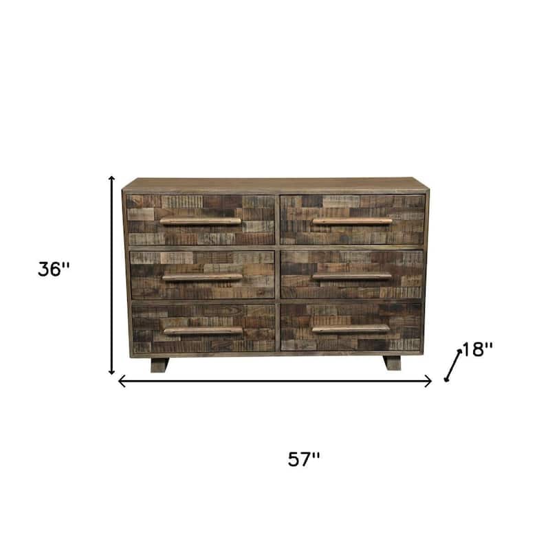 HomeRoots 57" Brown Solid Wood Six Drawer Dresser