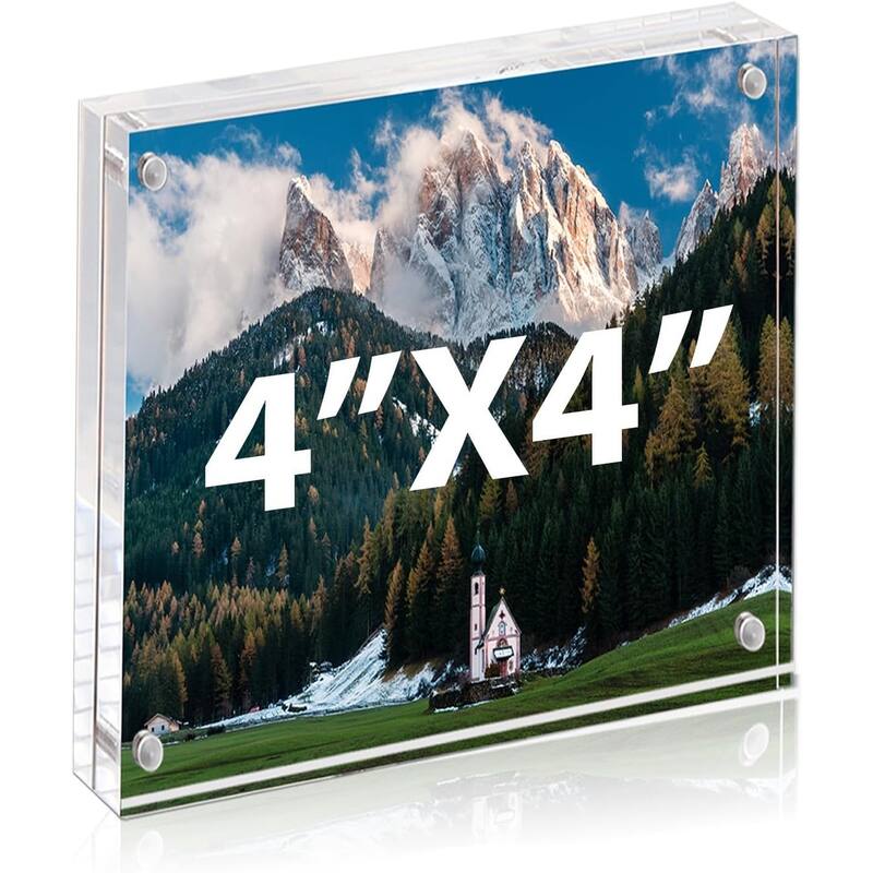 BP4U 4x4 Acrylic Picture Frames, Tabletop Magnetic Freestanding Photo Frames for Hoem/Office Desktop Display