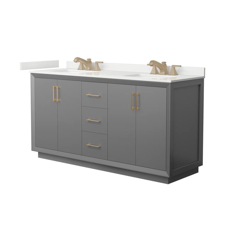 Wyndham Collection WCF414166D-QTZ-US3MXX Strada 66" Free Standing - Dark Gray / White Quartz Top / Satin Bronze