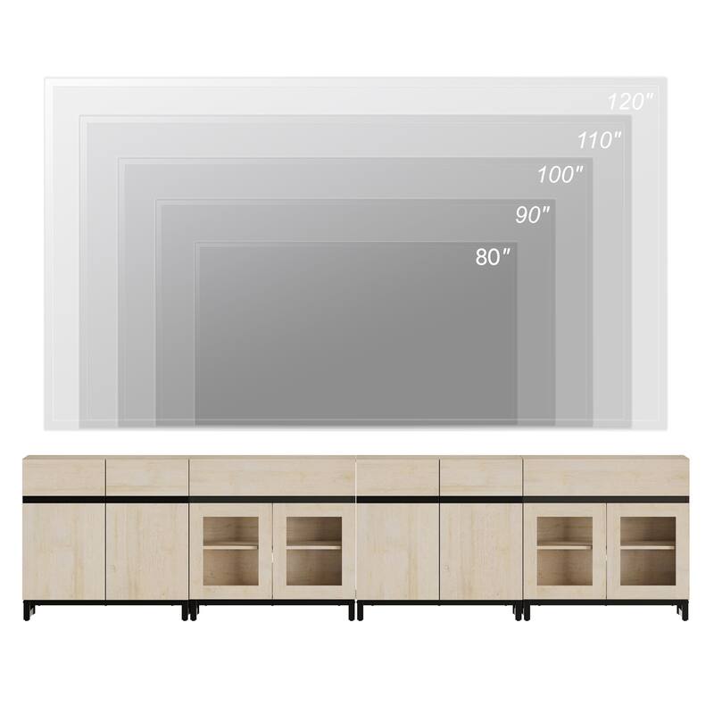 4 in 1 Modern Dresser with Glass Doors & 2 Drawers, featuring an adjustable shelf and metal base for organized storage