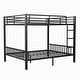 preview thumbnail 10 of 8, Black Queen over Queen Metal Bunk Bed with Ladder and Slats