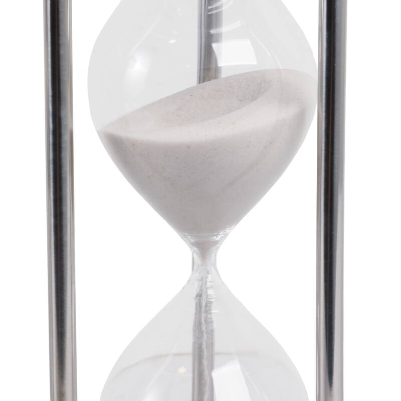 Glass Metal Hourglass Decorative Object Home Office - 12" Silver - 5" x 5" x 12"
