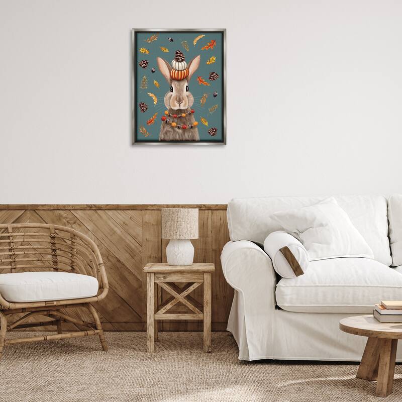 Stupell Festive Autumnal Hare Framed Floater Canvas Wall Art Design By Elizabeth Tyndall