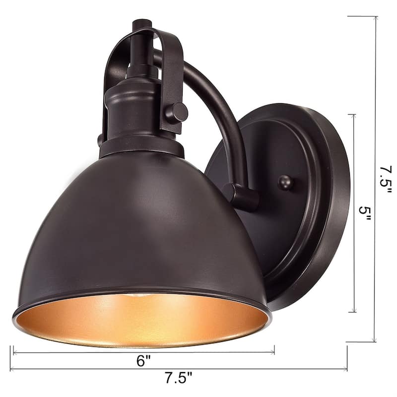 Farmhouse 1 Light Bronze Wall Sconce with Gold-Painting Inside - Oil Rubbed Bronze