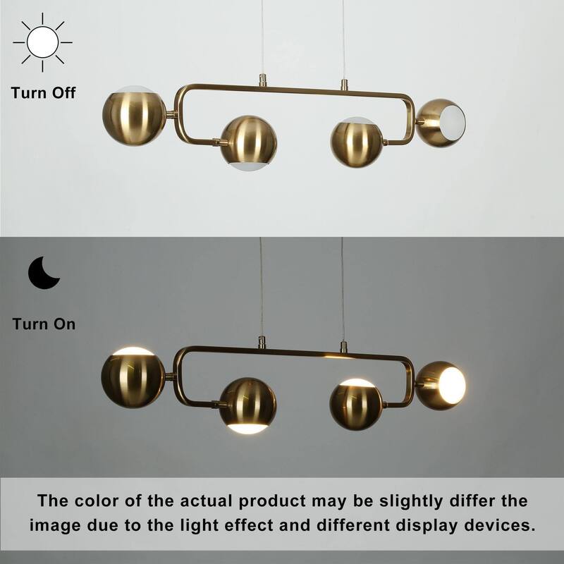 Modern 4-Light 31.5" Gold Brass LED Chandelier Metal Linear Island Lights for Dining Room