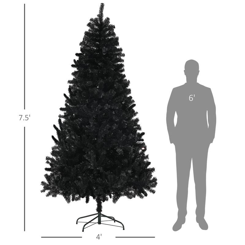 7.5ft & 9ft Unlit Artificial Christmas Tree, Auto Open Design with Black Branch Tips, Steel Base for Holiday Décor