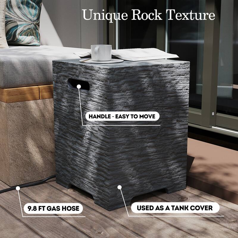 Patio Watcher 56in. Outdoor Rectangle Magnesium Oxide Fire Pit Table with Gas Tank Cover