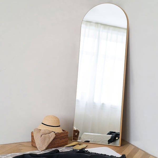 slide 1 of 20, Full-length Floor Arched Mirror 59x20 - Gold