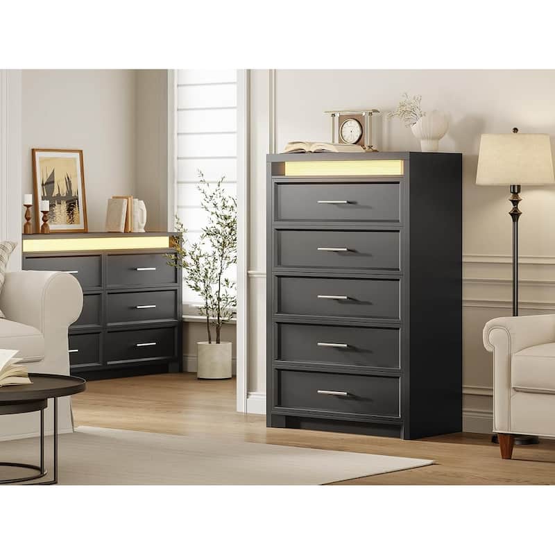 Dresser for Bedroom with Drawers Mid-Century Modern Dresser 3 Color Lights