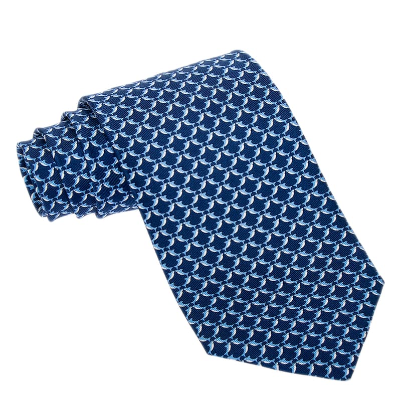 Ferragamo Shark Print Silk Tie - Navy