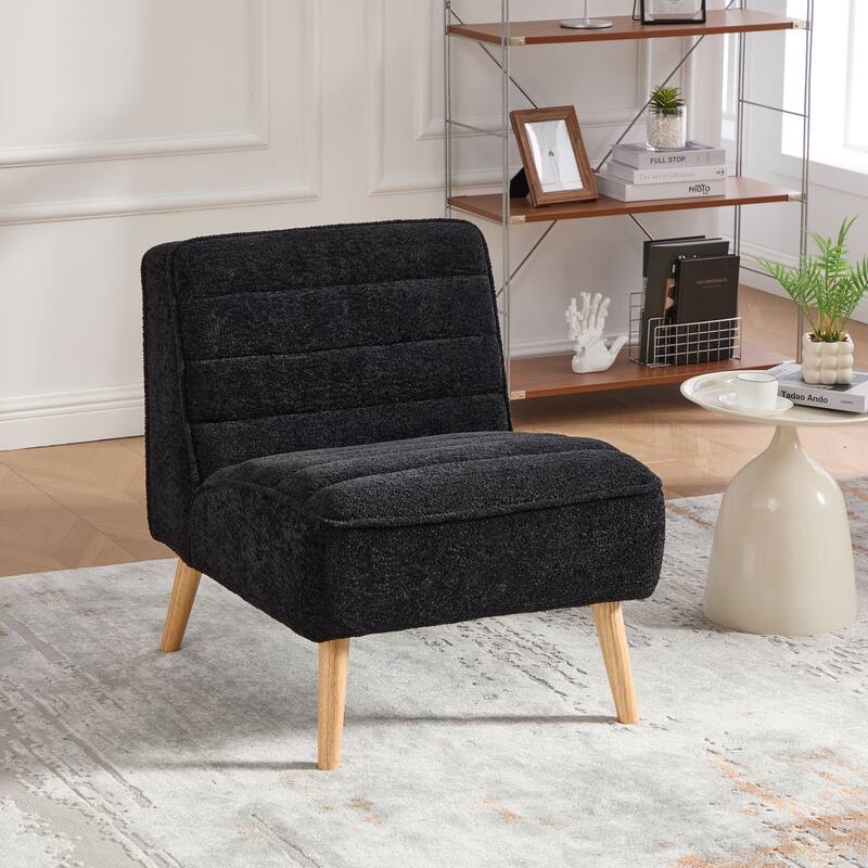 24.4" Wide Modern Upholstered Armless Chair with Rubber Wood Legs, Chenille Accent Chair for Living Room,Bedroom,Office