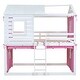 preview thumbnail 8 of 15, Full Size Wood House Bunk Bed with Windows & Tent, Pink