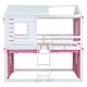 preview thumbnail 7 of 17, Pink+White Full Size Solid Wood House Bunk Bed with Tent & Ladder