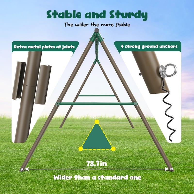 Hapfan 600lbs Heavy Duty Swing Set with 1 Platform Swing, 2 Belt Swings for Outdoor Backyard
