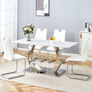 5 Piece Sintered Stone Dining Table with 4 Uniquely designed white ...