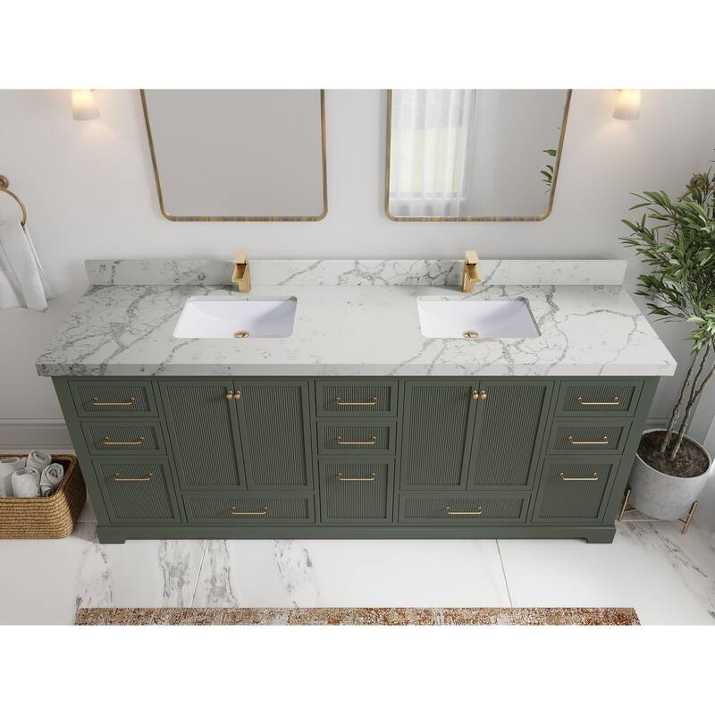 Willow Collections 84 in. W x 22 in. D Alys Double Bowl Sink Bathroom Vanity with Countertop - 2"Venatino Quartz - Pewter Green