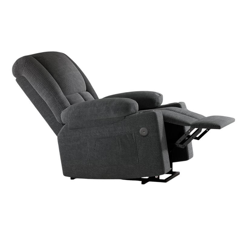 HomeRoots 32" Gray Heated Massage Lift Assist Power Recliner With USB