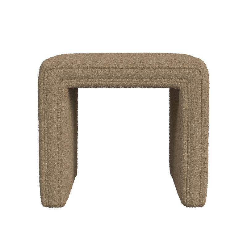 Ada Footstool Ottoman, Channel Tufted Taupe Brown Boucle, 19 Inch