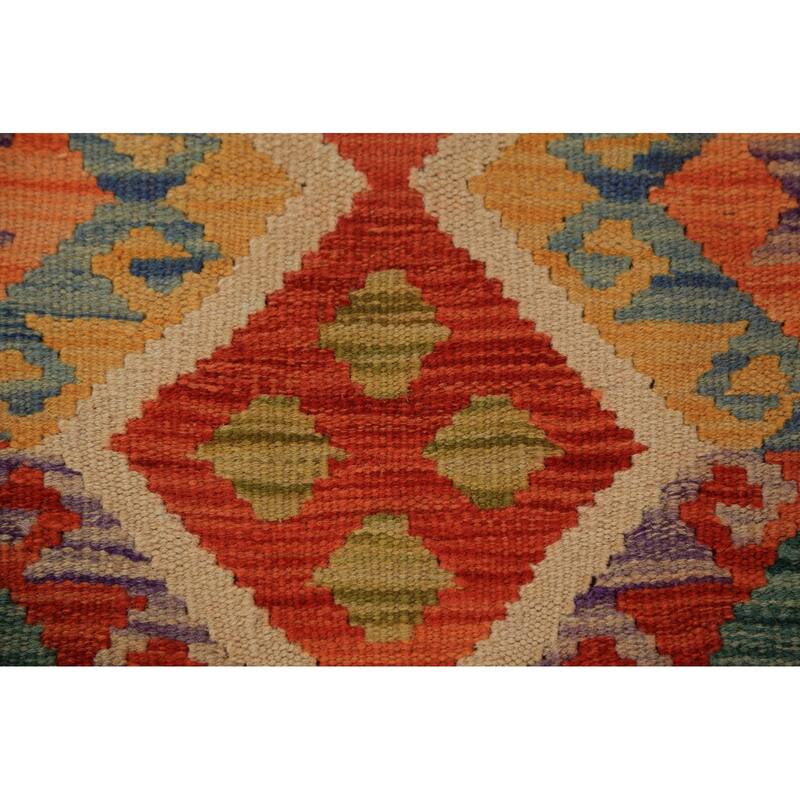 Tribal / Geometric Kilim Oriental Area Rug Hand-Woven Wool Carpet - 10'5"x 13'2"