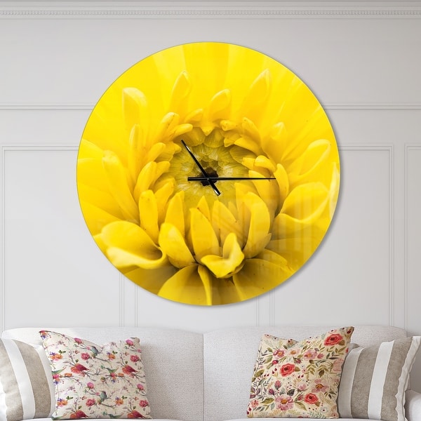slide 2 of 10, Designart 'Yellow Chrysanthemum Gold Flower' Oversized Traditional Wall CLock 36 in. wide x 36 in. high