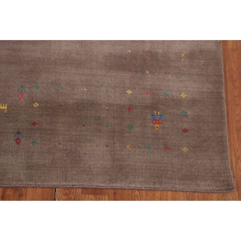 Light Brown Tribal Gabbeh Indian Area Rug Handmade Wool Carpet - 5'3"x 7'9"