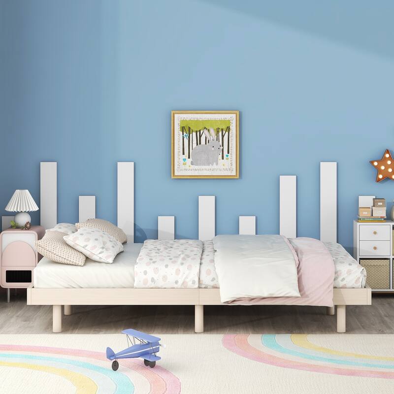 White Washed Particle Board Modern Full Size Floating Platform Bed Frame, High-Quality Materials, No Box Spring Needed