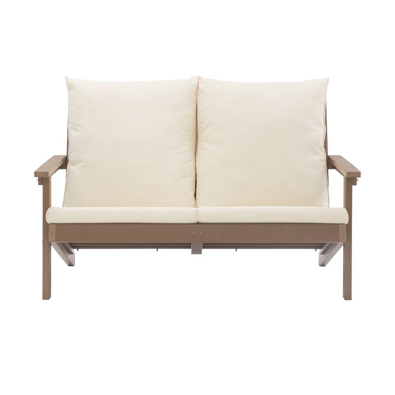 Outdoor Patio Loveseat Sofa, Teak Wood+Plastic Conversation Set - Multi-Color