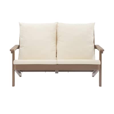 Outdoor Patio Loveseat Sofa, Teak Wood+Plastic Conversation Set