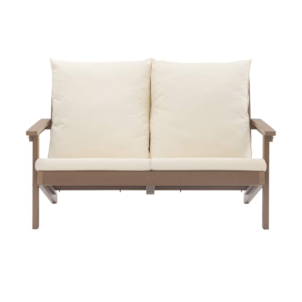 Outdoor Patio Loveseat Sofa, Teak Wood+Plastic Conversation Set
