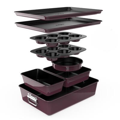 Stackable Bakeware Set - PFOA, PFOS, PTFE Free Baking Tray Set w/Non-Stick Coating, 450°F Oven Safe, Round Cake